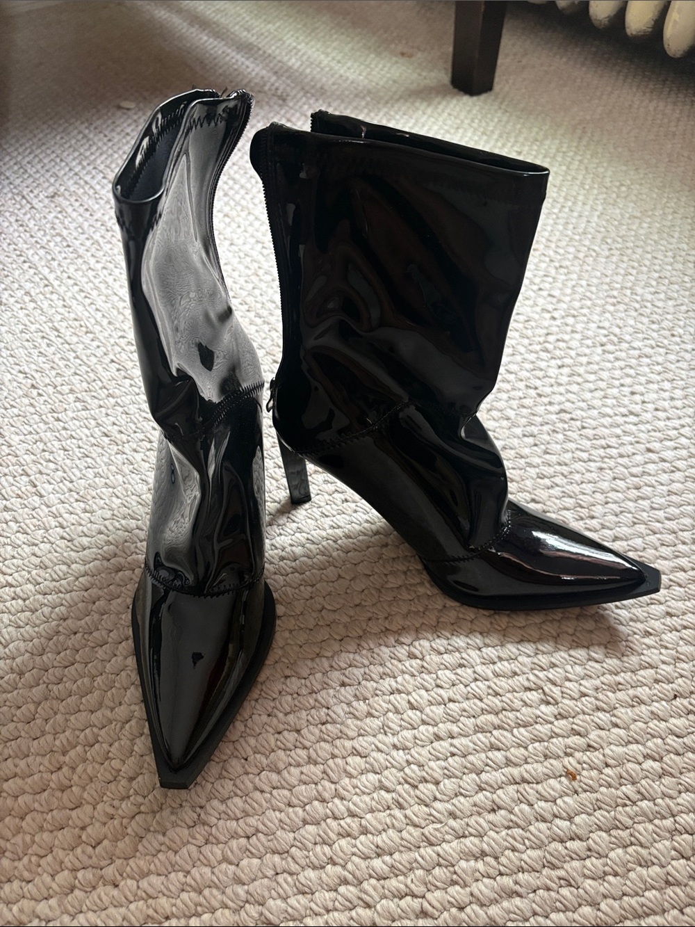 Nasty Gal Black Patent Pointed Stiletto Ankle Boots